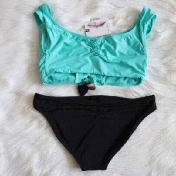 NWT Jessica Simpson Bikini Set Size Small Blue Black Bathing Suit